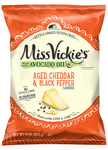 Bag of Aged Cheddar & Black Pepper Flavored Chips Made with Avocado Oil